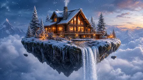 Twilight Cabin Above Clouds live wallpaper