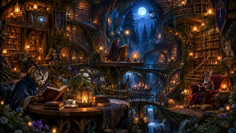Animal Scholars in Tree Library