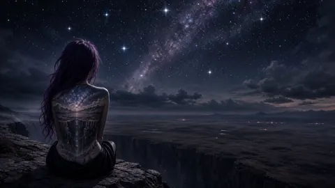 Purple-Haired Woman Under Milky Way