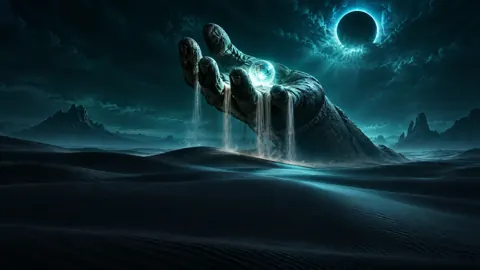 Stone Hand Holding Blue Sphere