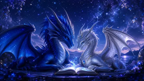 Blue Dragon Couple Reading Spellbook