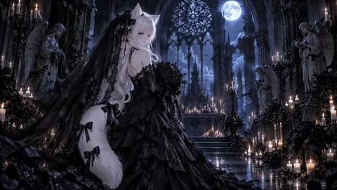 Nekomimi Bride With Black Roses