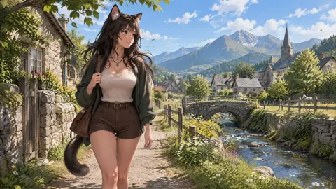Catgirl on Alpine Village Path
