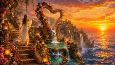 Woman by Heart Harp Waterfall