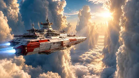 Futuristic Battleship Above Clouds