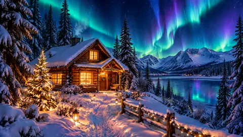Aurora Cabin by Frozen Lake