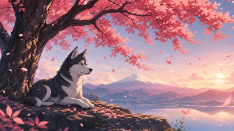 Husky Under Japanese Maple