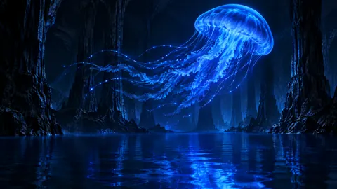 Glowing Jellyfish in Cavern