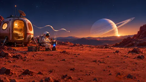 Astronaut Cooking on Red Moon