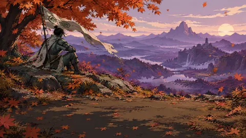 Armored Wanderer Beneath Maples
