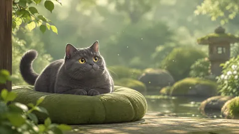 Amber-Eyed Cat by Pond