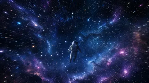 Astronaut Before Blue Nebula