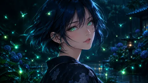 Blue-Haired Woman With Fireflies
