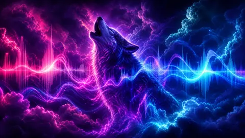 Howling Wolf With Neon Soundwaves