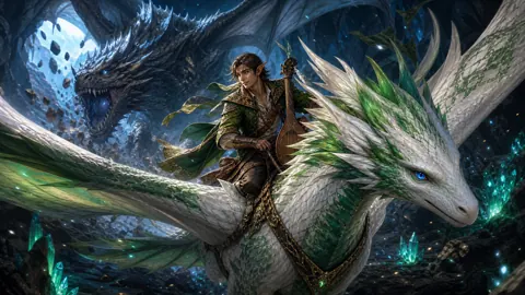 Elven Bard Riding Wyvern