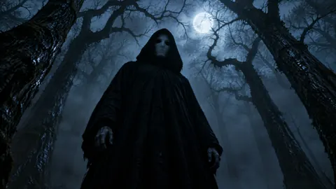 Masked Figure Beneath Moon