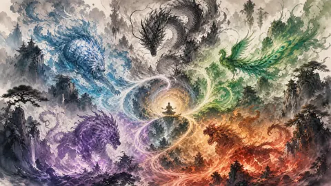 Meditating Cultivator With Spirit Beasts