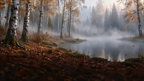 Birch Forest Fog Pond