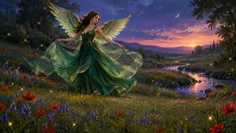 Winged Woman in Meadow
