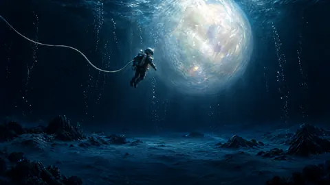 Astronaut Diving Toward Luminous Orb