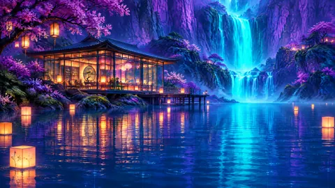Tea House by Turquoise Waterfall