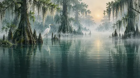 White Heron in Cypress Swamp