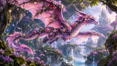Flower Dragon Over Waterfalls