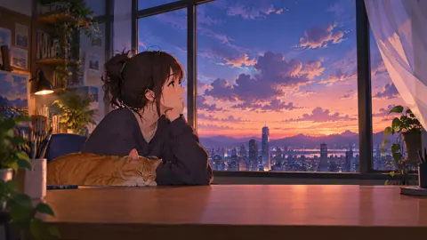 Artist and Cat at Sunset