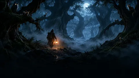 Lantern Researcher in Moonlit Grove