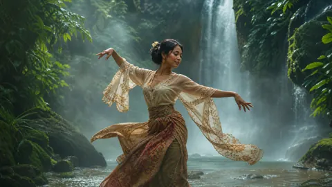 Filipina Dancer by Waterfall