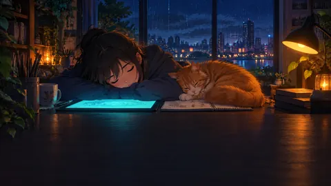 Artist and Ginger Cat at Desk