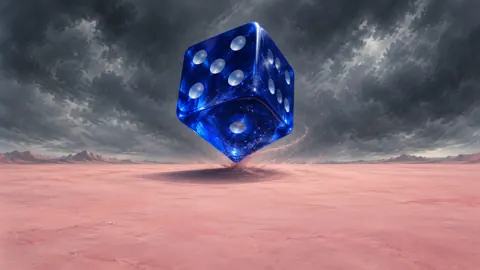 Floating Blue Die Over Pink Plain