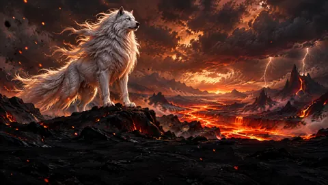 White Wolf Above Lava