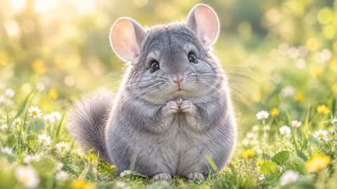 Chinchilla Holding Seed in Meadow