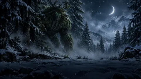 Moss Creature in Snowy Pines