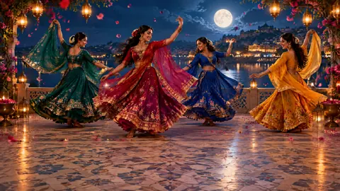 Four Women Dancing by Moonlit River