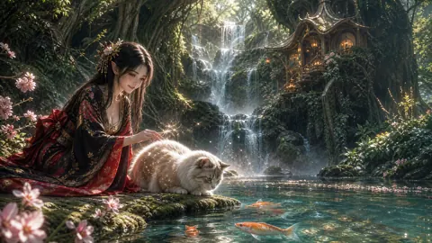 Elf Woman by Koi Pond