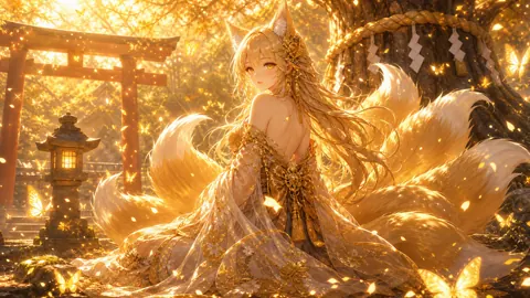 Nine-Tailed Kitsune at Torii