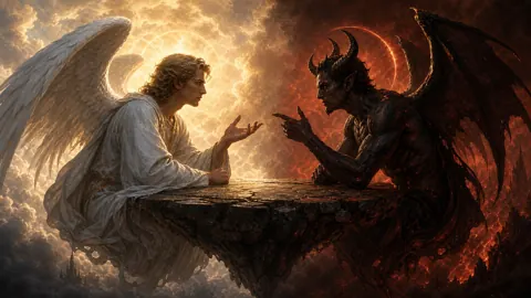 Angel and Demon at Table