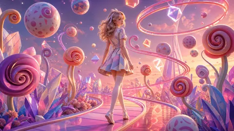 Anime Woman in Candy Crystal Landscape