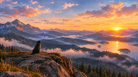 Black Dog Above Sunset Lake