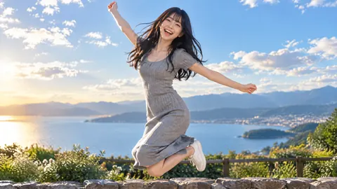 Woman Jumping by the Sea