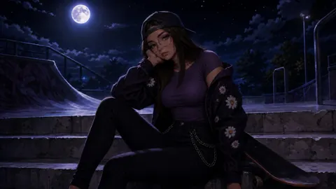 Anime Skater Girl Under Moon