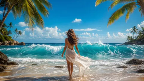 Woman in White Wrap Beach