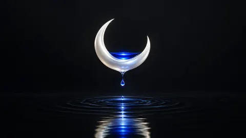 White Crescent Over Blue Ripples