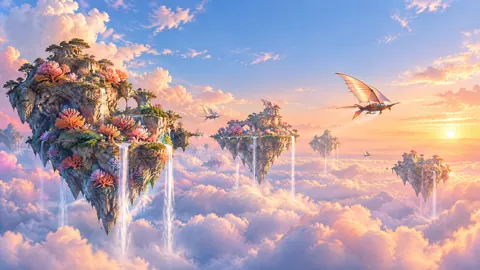 Floating Coral Islands at Sunrise