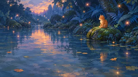 Orange Cat by Forest Pond
