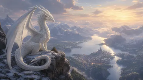 White Dragon Above Mountain Town