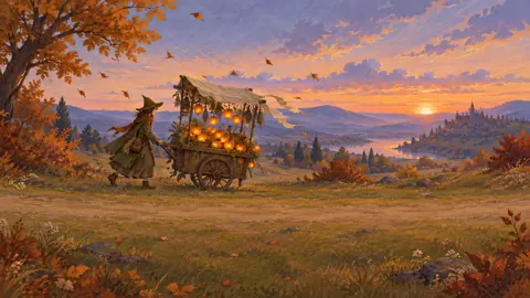Herbalist With Pumpkin Lantern Cart