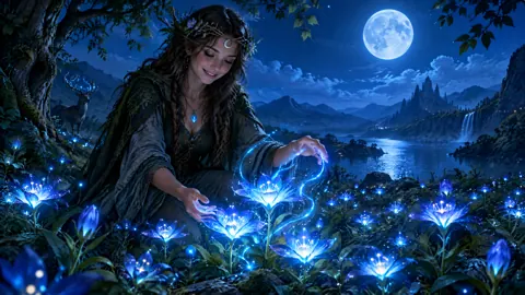 Druid With Blue Flowers